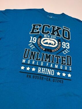 Mens Vintage Blue Ecko Unlimited Y2K T-Shirt Size XXL